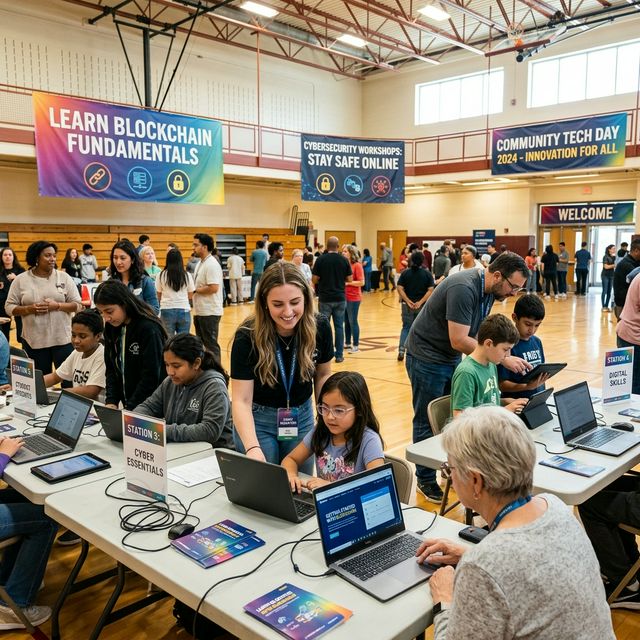 Community computer training workshop at a school